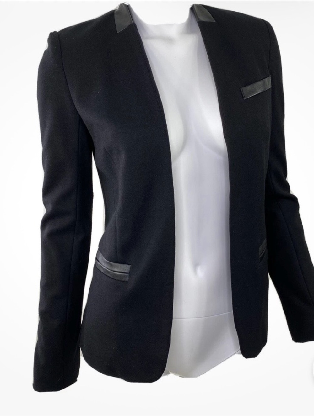 Bailey 44 Chassis Jacket Black Faux Leather Trim Blazer Size S - Picture 3 of 7